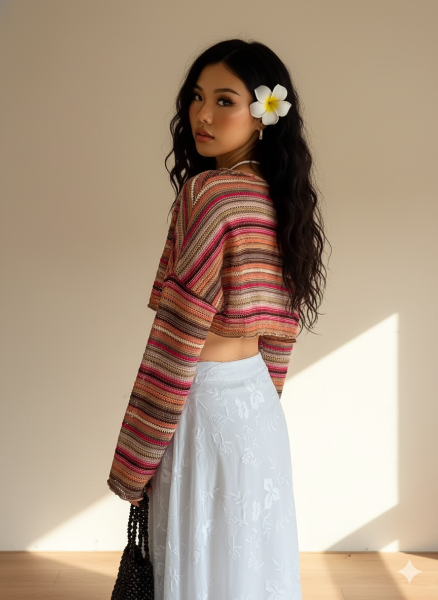 Cropped Manga Longa Areia Rosa