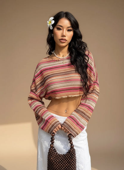 Cropped Manga Longa Areia Rosa