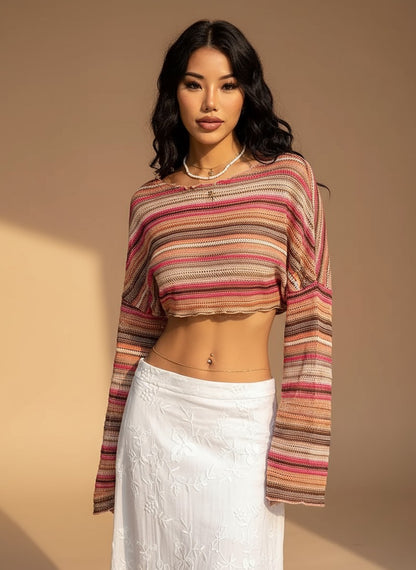 Cropped Manga Longa Areia Rosa