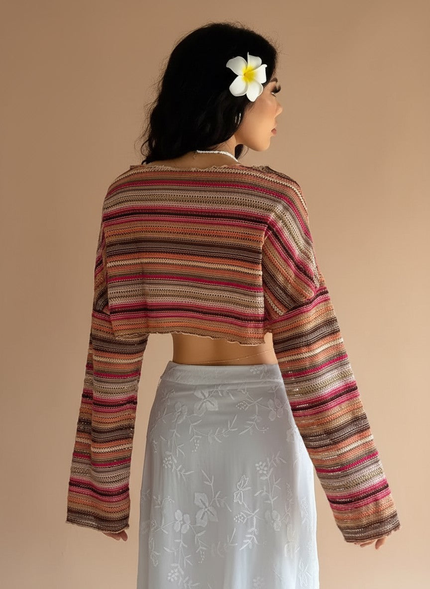 Cropped Manga Longa Areia Rosa